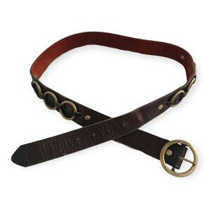 Kim White Brown Leather Belt  with Brass Rings,‎ Size 40